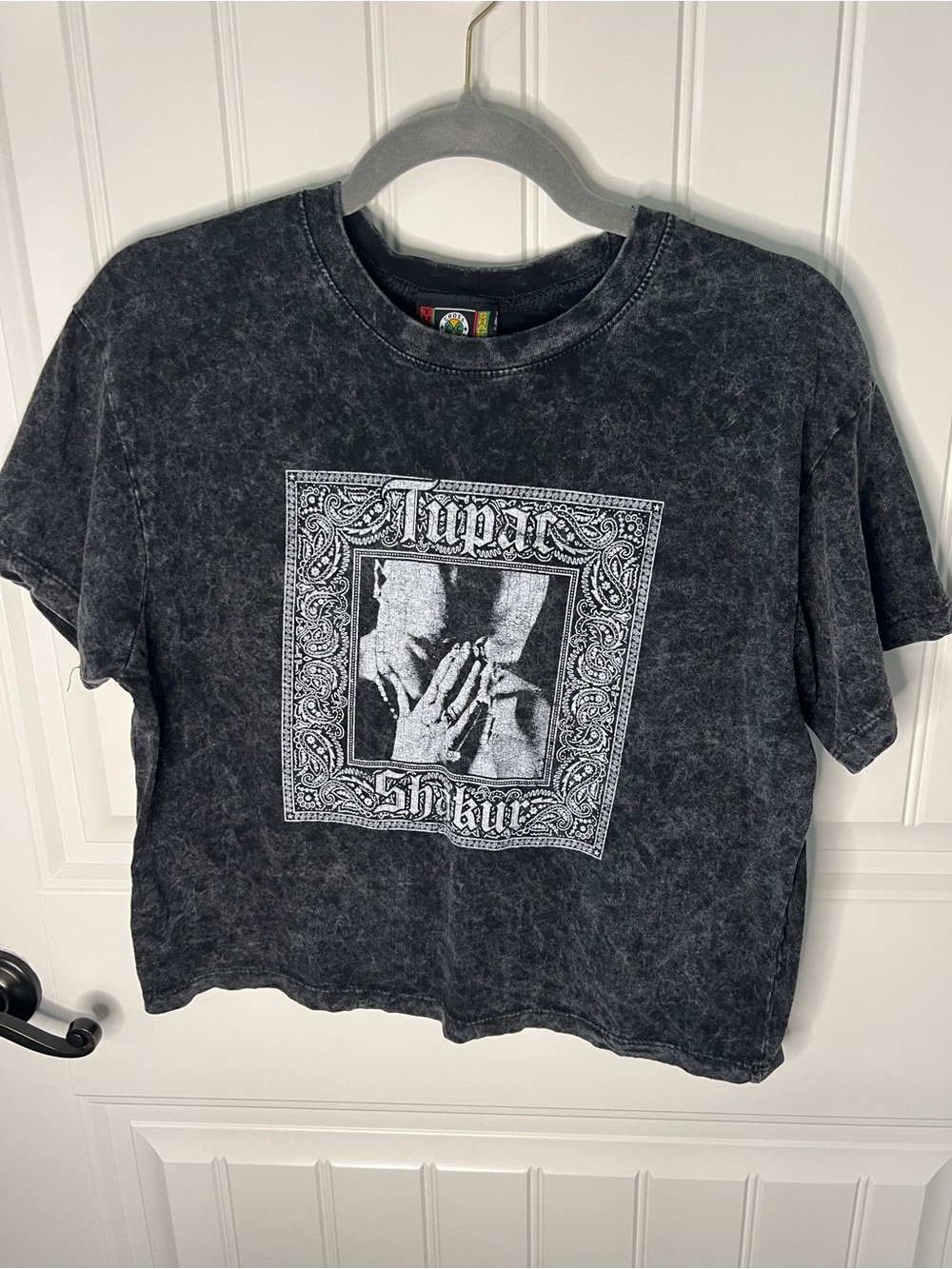 Washed Black Graphic Crop Top - Women